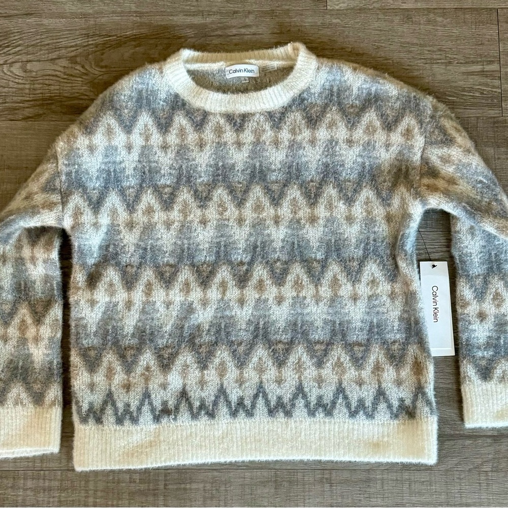 Calvin Klein Gray and Cream Women's Sweater